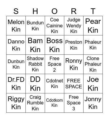 SW Kinnie Bingo Card