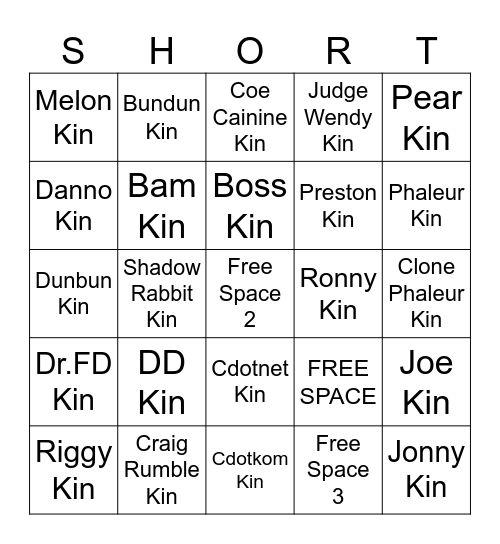 SW Kinnie Bingo Card