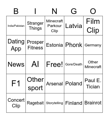 TIKTOK Bingo Card