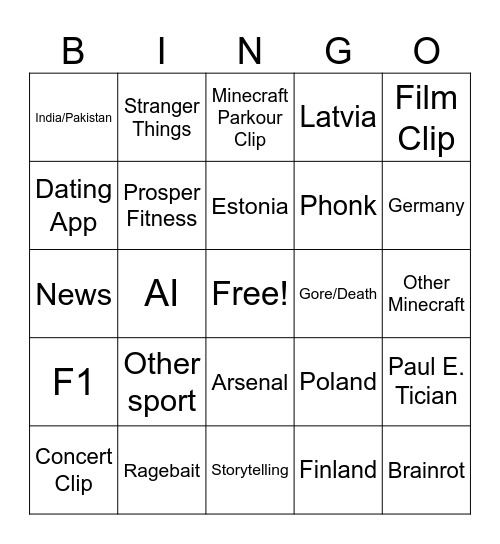TIKTOK Bingo Card