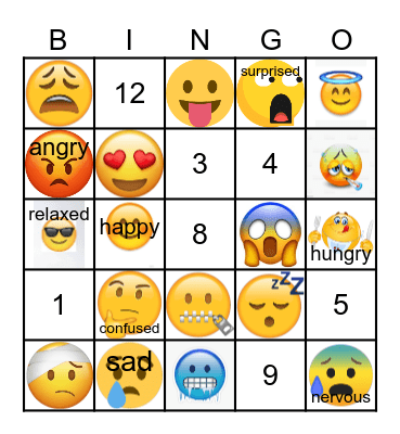 emotions Bingo Card