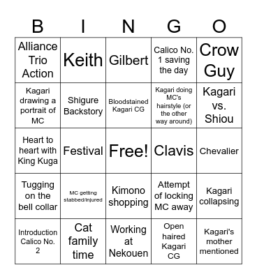 Kagari Route Bingo Card