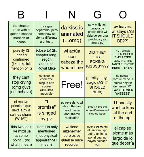 Ep. 8 Timeline of Fate Bingo Card