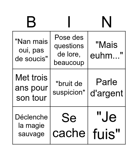 Jahim Bingo Card