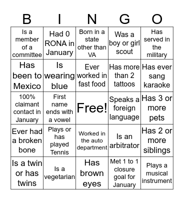 Casualty Fun Bingo Card