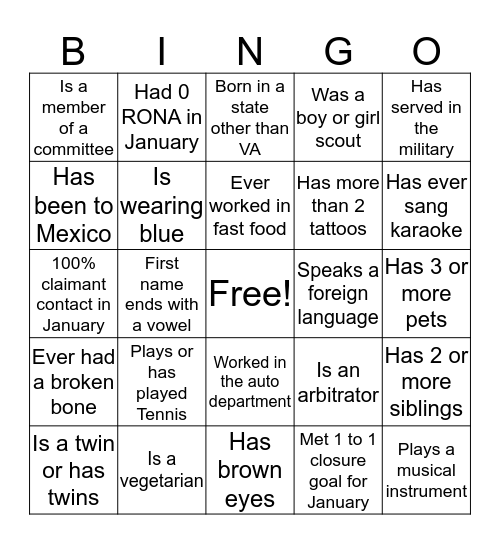 Casualty Fun Bingo Card