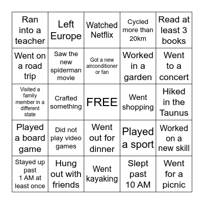 Back to School Bingo Card