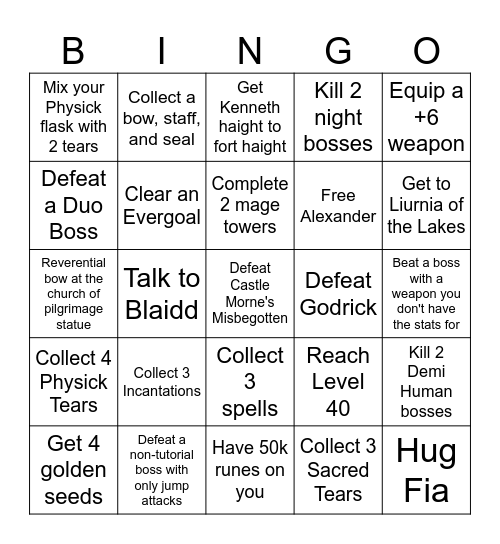 Elden Ring Bingo! Randomized Card Bingo Card
