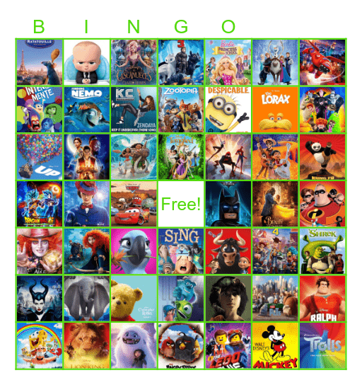 KIDS MOVIE  BINGO Card