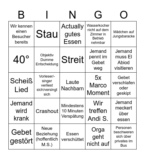 Taizé 2026 Bingo Card