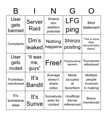 Untitled Bingo Card