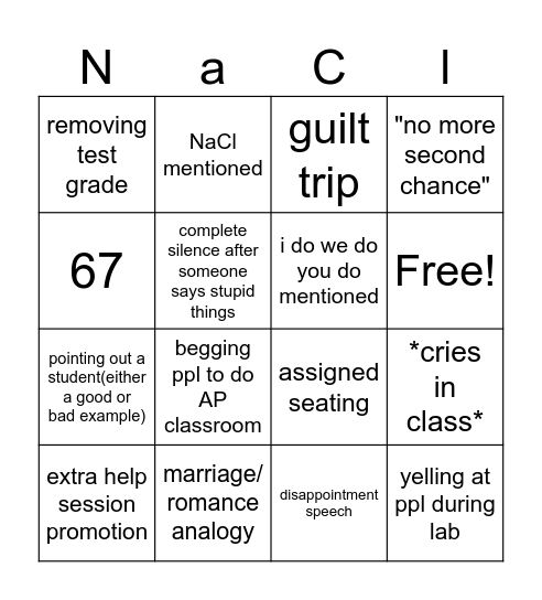 THE Nichetha Daniel Bingo Card