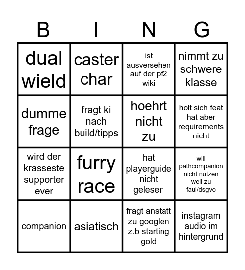 Alois Charakter Bingo Card