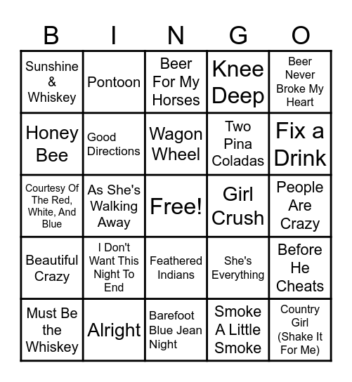 2010s Country Bingo Card