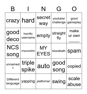 recent tab Bingo Card