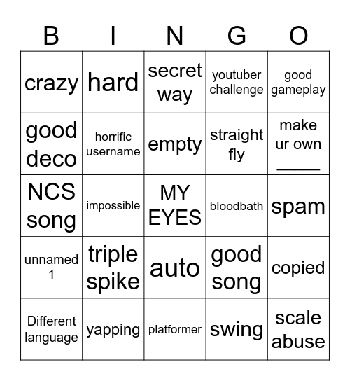 recent tab Bingo Card