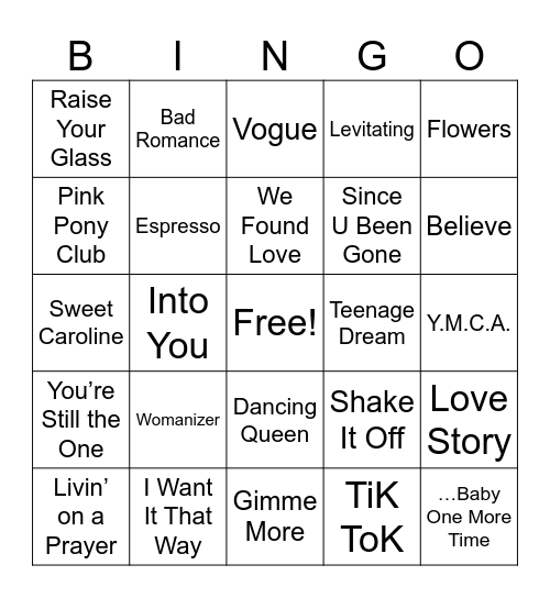 LOVE POP MUSICAL BINGO Card