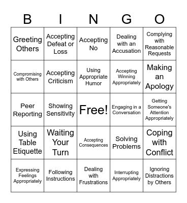 Skills Bingo Card