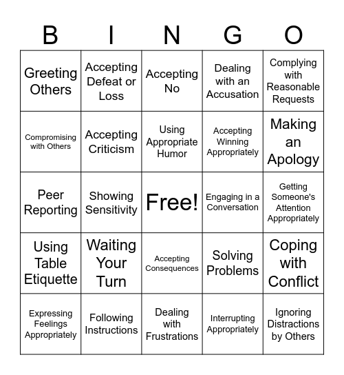 Skills Bingo Card