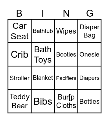 Baby Shower Bingo! Bingo Card