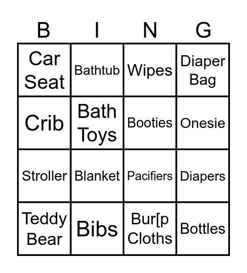 Baby Shower Bingo! Bingo Card
