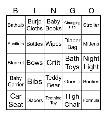 Baby Shower Bingo! Bingo Card