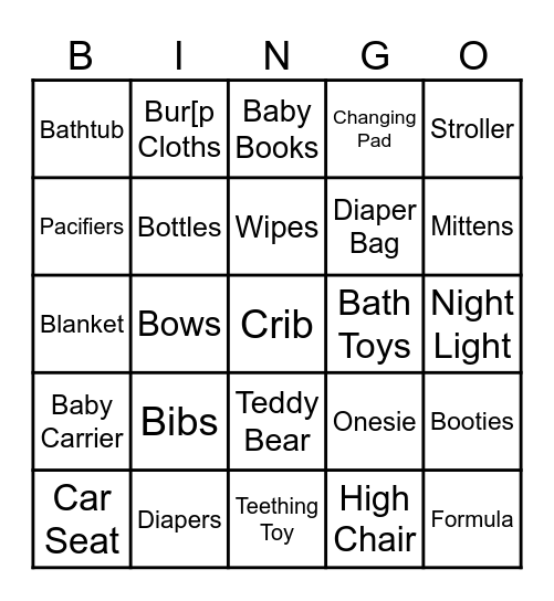 Baby Shower Bingo! Bingo Card