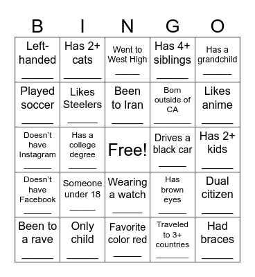 Untitled Bingo Card