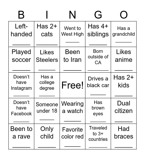 Untitled Bingo Card