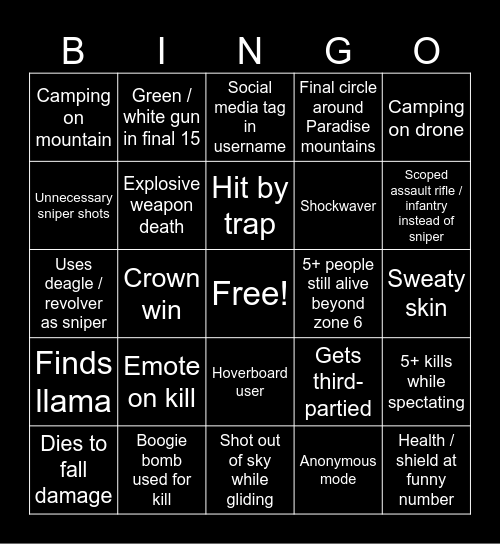 Untitled Bingo Card