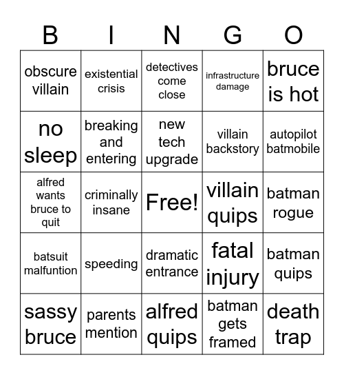 The batman bingo Card