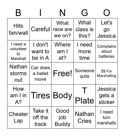 RC Hobby Nook Bingo - Mini Z Bingo Card