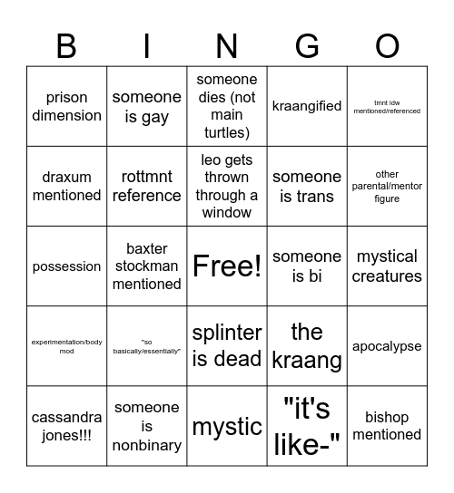 TMNT AU bingo Card