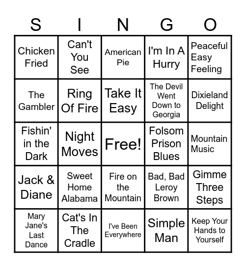 Southern Rock! Bingo Card