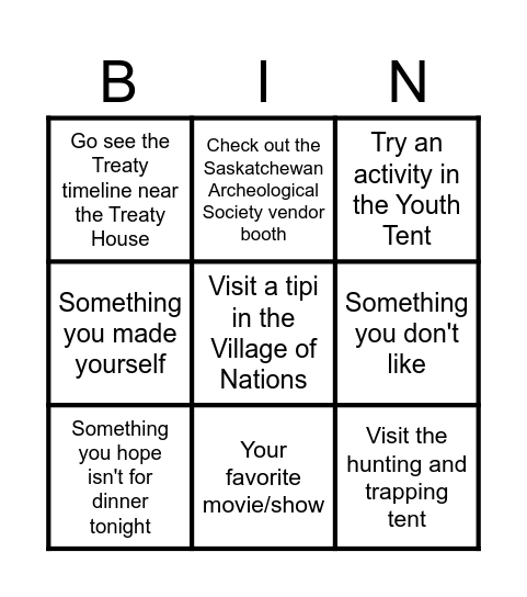 Treaty 6 Scavenger Hunt Bingo Card