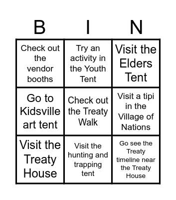 Treaty 6 Scavenger Hunt Bingo Card