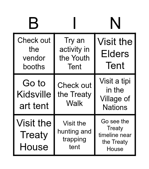 Treaty 6 Scavenger Hunt Bingo Card