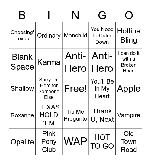 Lullaby Musical Bingo Card