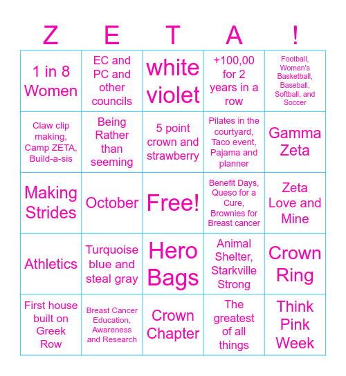 ZETA BINGO Card