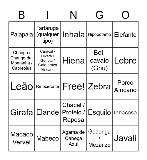 Bingo do Kruger Bingo Card