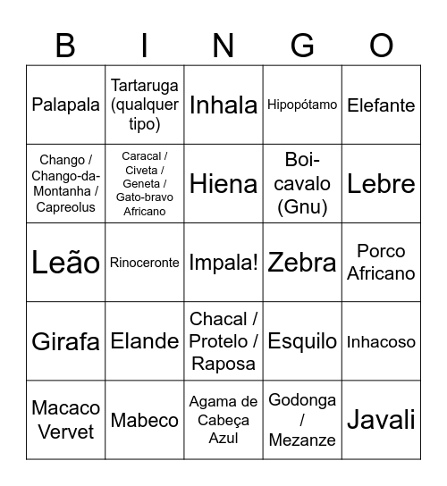 Bingo do Kruger Bingo Card