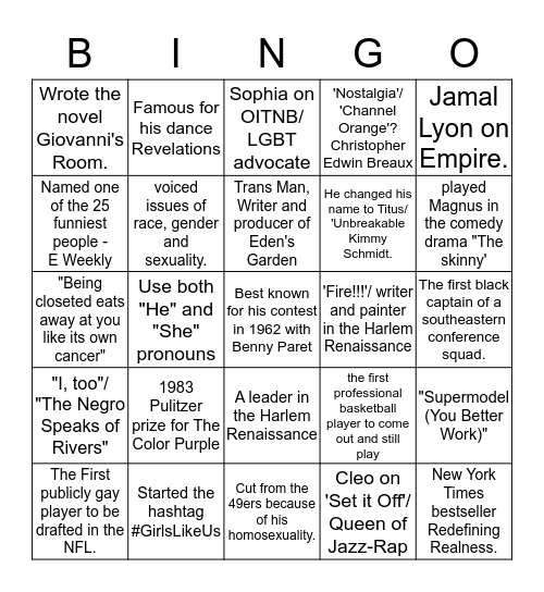 Black Queer History Bingo Card