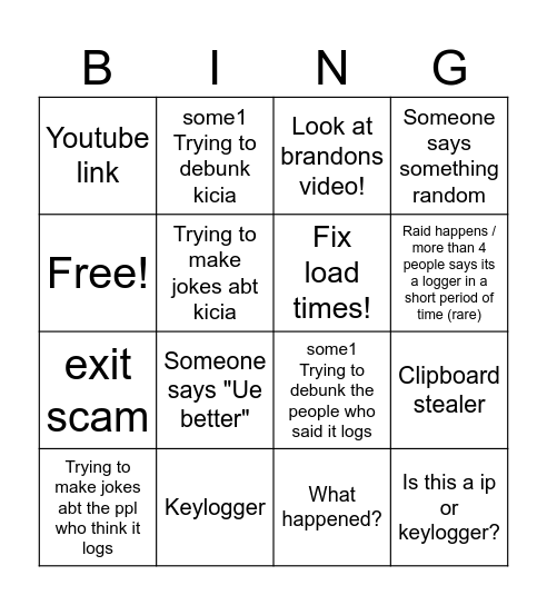 Kiciahook bingo card Bingo Card