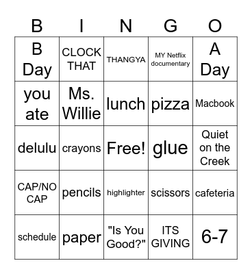 BACK 2 SCHOOL Bingo Card
