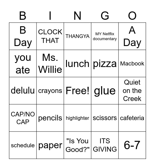 BACK 2 SCHOOL Bingo Card