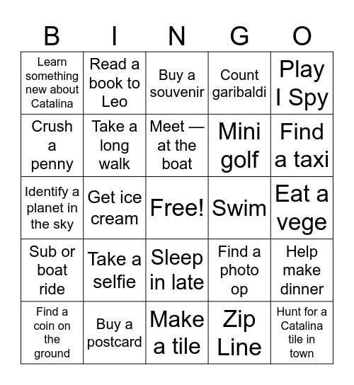 Sarah’s Catalina Bingo Card Bingo Card