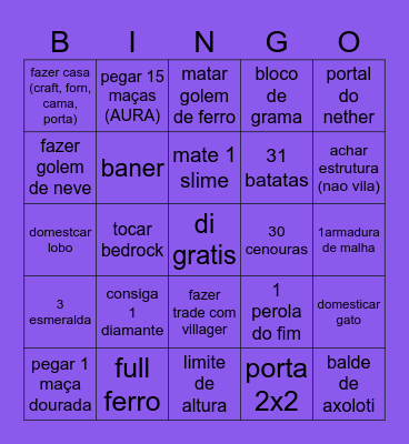 Minecraft Bingo Card