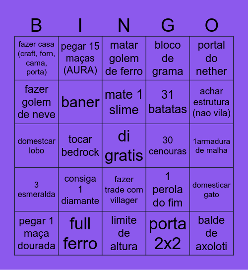 Minecraft Bingo Card