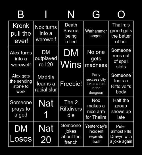 Dragonblood's Legacy 54th session Bingo Card