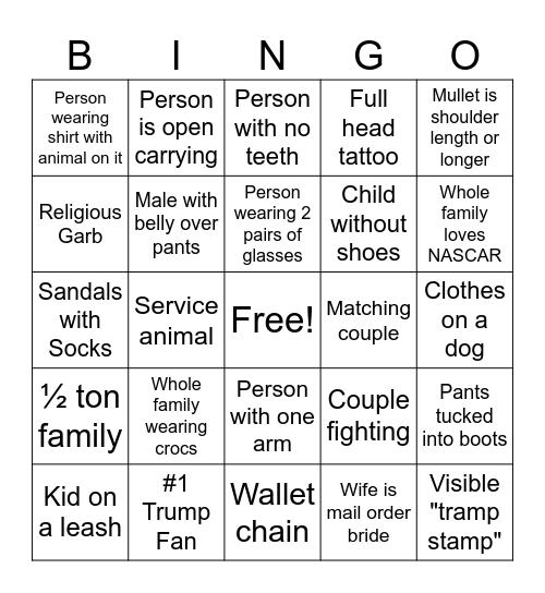 People Watching BINGO Card